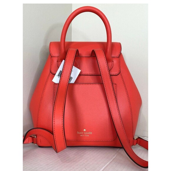 New Kate Spade Adel Medium Flap Backpack Leather Geranium (Orange Red) - Picture 3 of 7